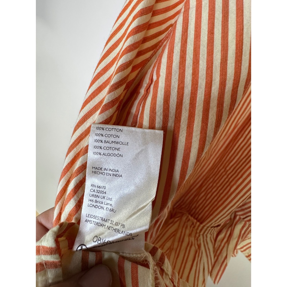 Free People Sleeveless Striped Ruffle Mini Dress Orange Cream Cotton Small NEW - Picture 8 of 11